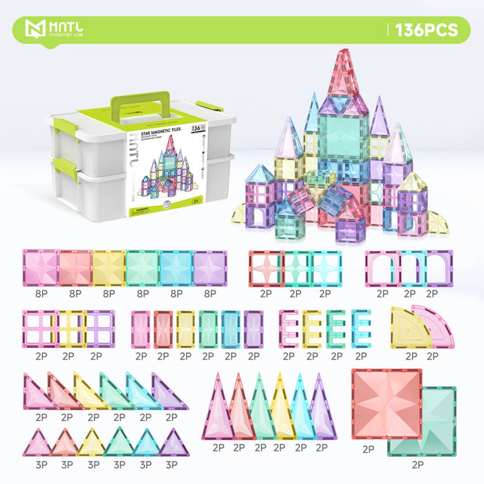 Star Magnetic Tiles Pastel 136 Pcs in Storage Container
